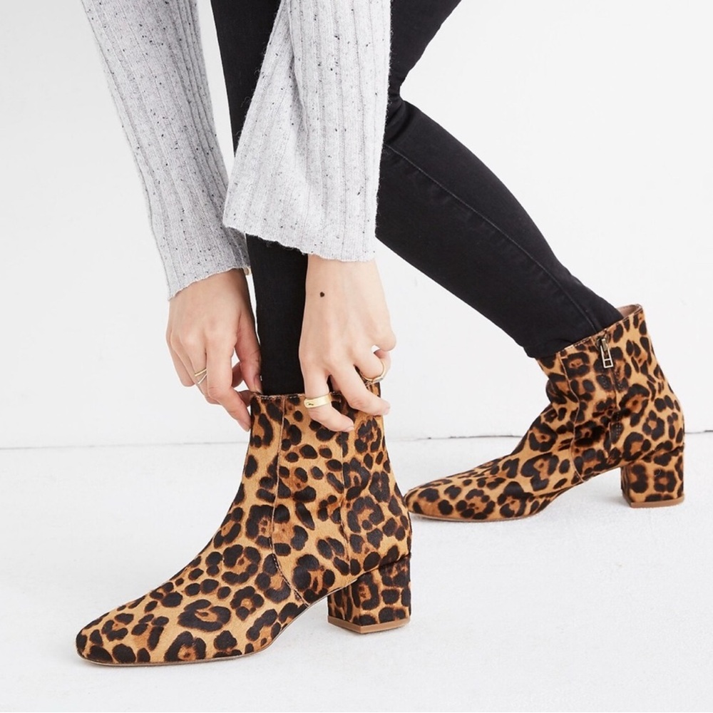 MADEWELL - The Jada Boot in Leopard Calf Hair Heeled Animal Print Bootie